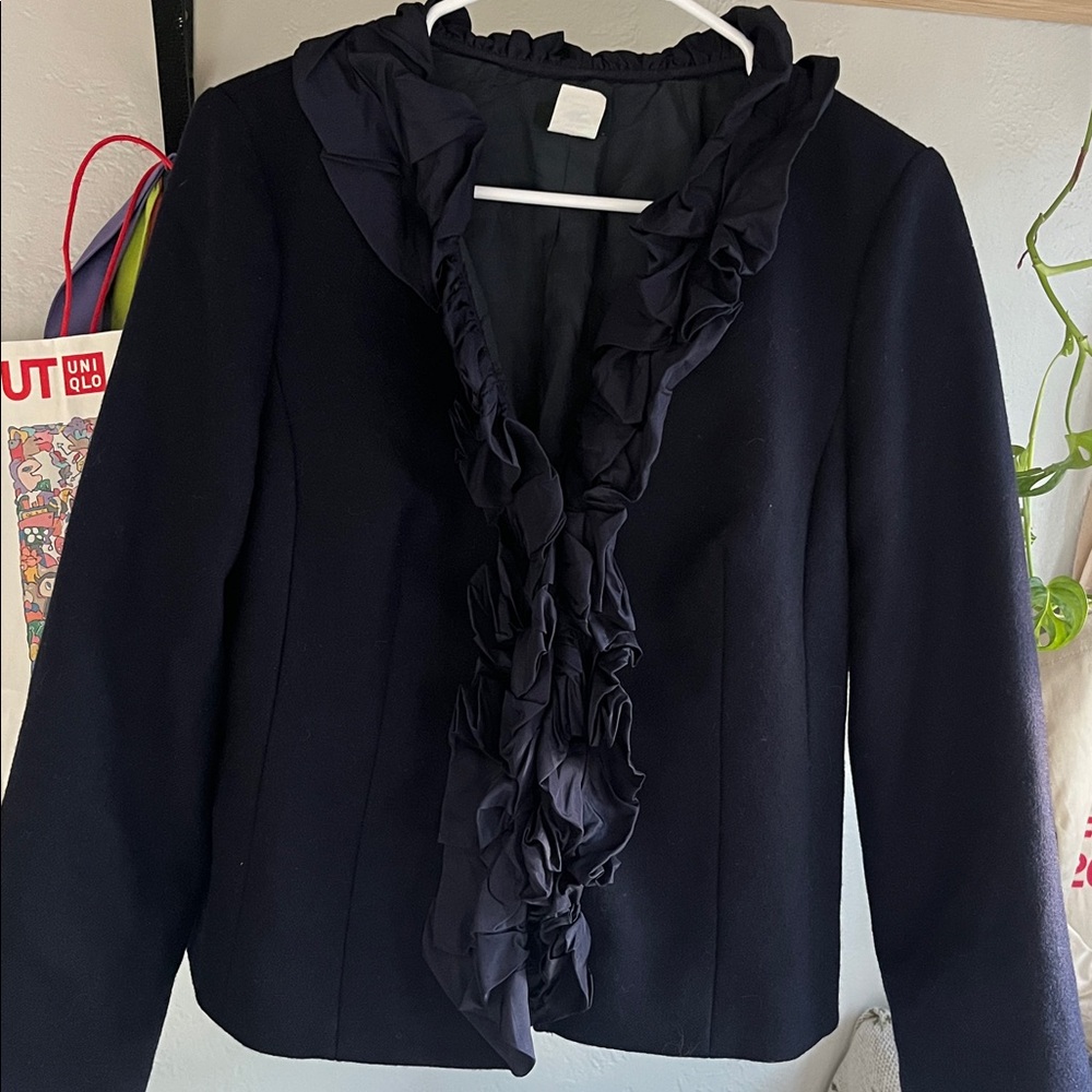 Crew Women's Chimera Silk Ruffle-Front Wool Blazer